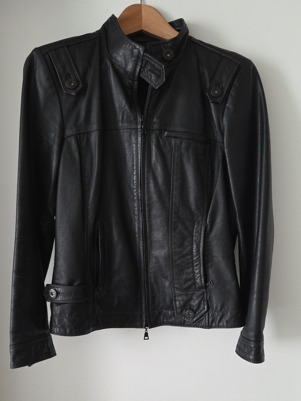 Classic Black Leather Jacket - Women's Zip Front